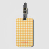 Geel Sinaasappel Ish Preppy Gingham Plaid Bagagelabel (Voorkant (verticaal))