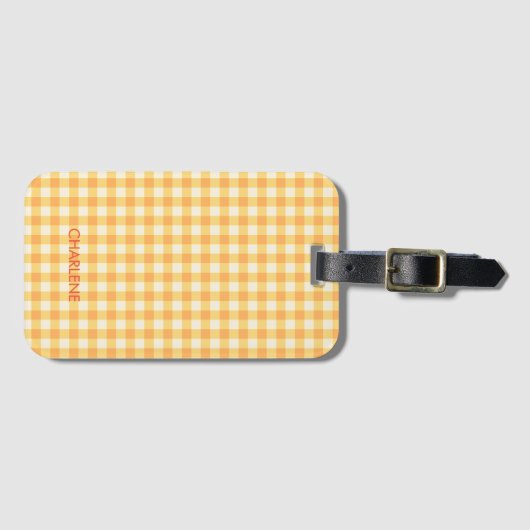 Geel Sinaasappel Ish Preppy Gingham Plaid Bagagelabel (Voorkant (horizontaal))
