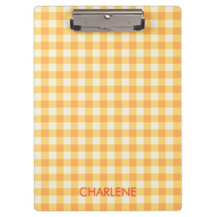 Geel Sinaasappel Ish Preppy Gingham Plaid Klembord