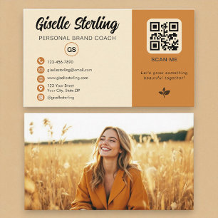 Geel Sinaasappel QR Code Foto Monogram Social Medi Visitekaartje