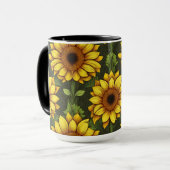 Geel Sinaasappel Zonnebloem met groen & bruin Mok (Voorkant links)