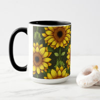 Geel Sinaasappel Zonnebloem met groen & bruin