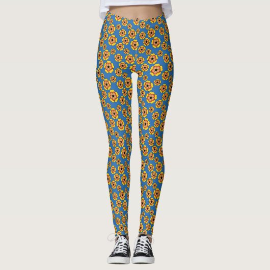 Geel Sinaasappels bloemenpatroon Leggings (Voorkant)