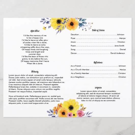 GEEL | Sjabloon van het begrafenisprogramma (Achterkant)