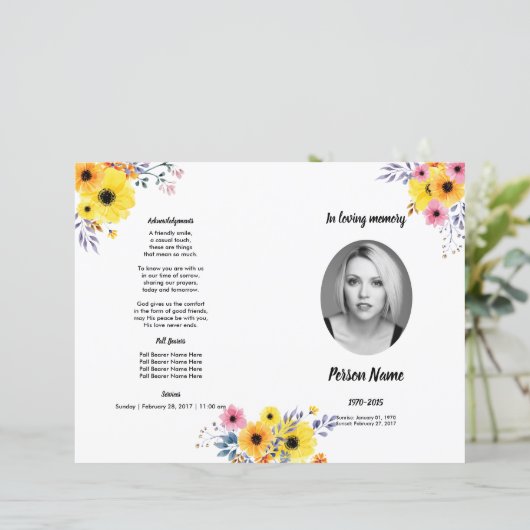 GEEL | Sjabloon van het begrafenisprogramma (Staand voorkant)