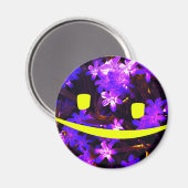 Geel Smiley Face over Blue Flowers Magnet Magneet (Voorkant / Achterkant)