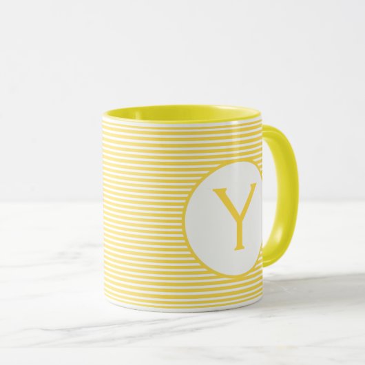 Geel Stripe Monogram Mok (Voorkant rechts)