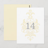 Geel subtle Damask Table Number Briefkaart (Voorkant / Achterkant)
