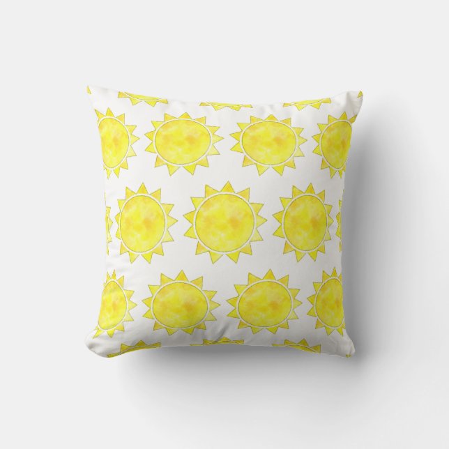 Geel Sun Waterverf Pattern Sierkussen (Voorkant)