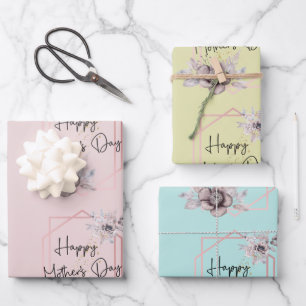 Geel Teal Roze Bloemige Moederdag Inpakpapier Vel