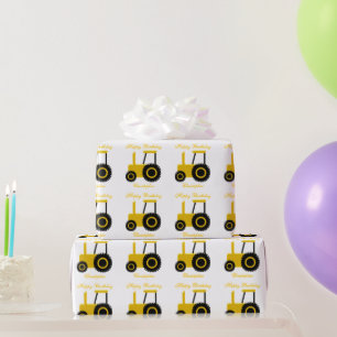 Geel Tractor Verjaardagscadeau Cadeaupapier