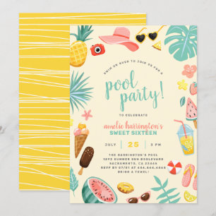 Geel Tropische pool Watermeloen ananas Kaart