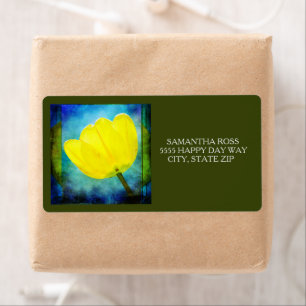 Geel Tulip Blue Green Waterverf Verzendlabel