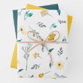 Geel Turquoise Solid Waterverf Floral Pattern Inpakpapier Vel (In situ)