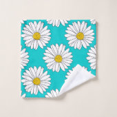 Geel Turquoise White Daisy Pattern Bad Handdoek (Wasdoekje)