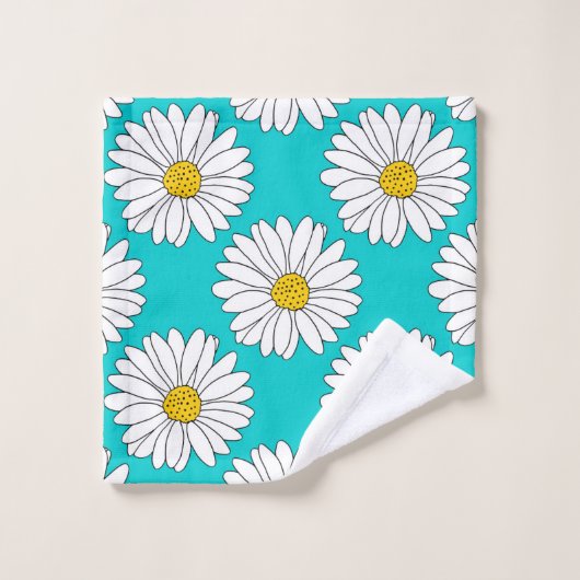 Geel Turquoise White Daisy Pattern Bad Handdoek (Wasdoekje)