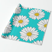 Geel Turquoise White Daisy Pattern Cadeaupapier (Uitgerold)