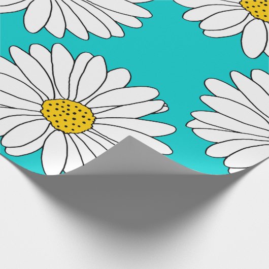 Geel Turquoise White Daisy Pattern Cadeaupapier (Hoek)