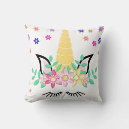 Geel Unicorn Flower Print Sierkussen