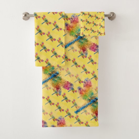 Geel Veelkleurig Dragonfly Abstract Bad Handdoek (Insitu)