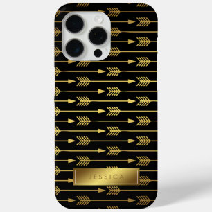 Geel verloop en zwart pijlpatroon iPhone 15 pro max hoesje