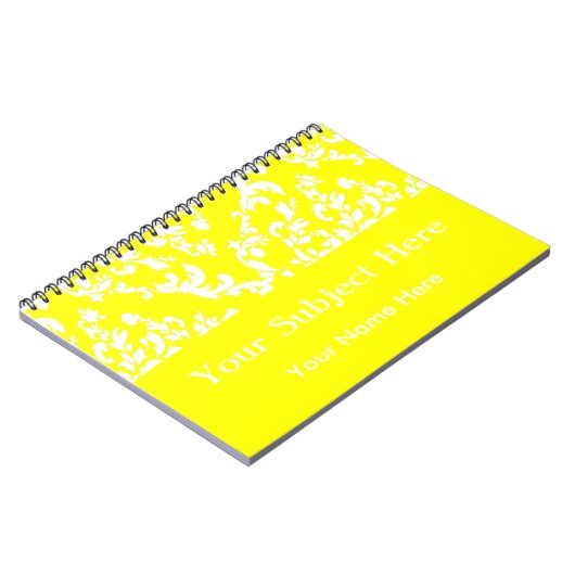 Geel Vet Mod Damask met aangepaste tekst Notitieboek (Linkerzijde)