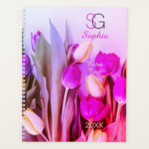 Geel Violet Roze Tulpen Naam Monogram Titel Jaar Planner