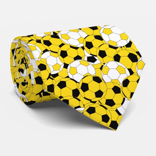Geel ⚽ Voetbal collage - Twee zijkanten afdrukken Stropdas (Opgerold)