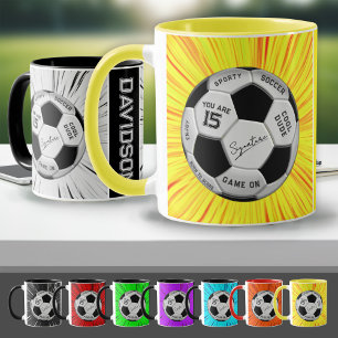 Geel Voetbal Custom Leeftijd Naam Verjaardag Mok