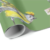 Geel Vogel Glanzend Wrapping Papier (Rol Hoek)