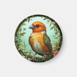 🐤 Geel Vogeltje Bloem Kader Natuur Charme 🐤 Magneet