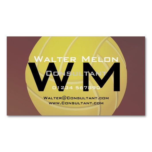 Geel Volleybal 🏐 Aardse Rode Achtergrond Custom Magnetisch Visitekaartje (Voorkant)