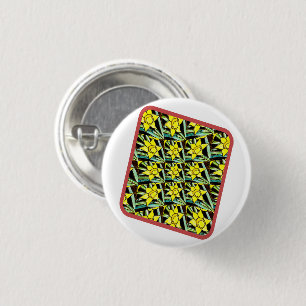 Geel Waardevol Bloemen Patroon Ronde Button 3,2 Cm