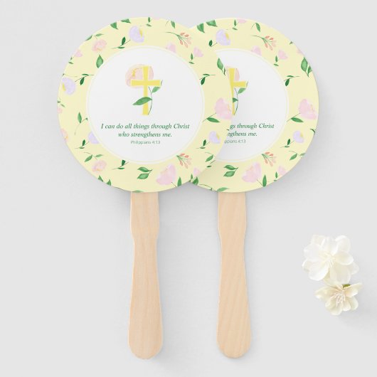 Geel waterverf bloemmotief  handwaaier (Voorkant en achterkant)