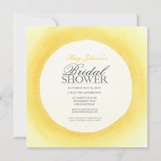 Geel Waterverf Bruidsdouche Feest Uitnodiging (Achterkant)