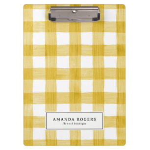 Geel Waterverf Buffalo Plaid Gepersonaliseerd Klembord