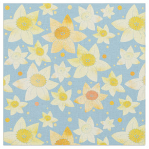 Geel Waterverf Daffodil & Stippen Patroon Stof