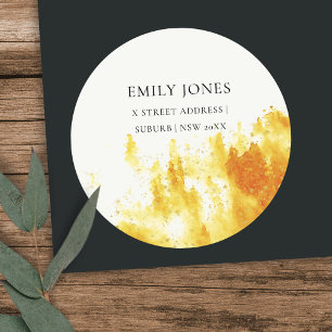 GEEL WATERVERF LANDSCAPE TREE FOLIAGE MONOGRAM RONDE STICKER