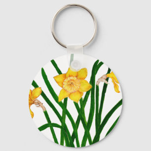 Geel Waterverf met deffodil Sleutelhanger