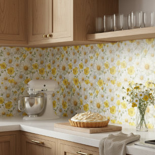 Geel Waterverf Wilde Bloemen Patroon  Tegeltje