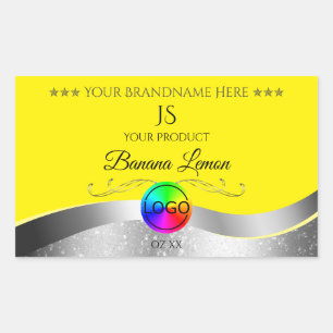 Geel Wavy Zilver Logo Monogram Productlabel Rechthoekige Sticker