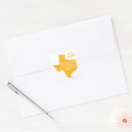 Geel We hebben verplaatst - Dotted Texas Bewegen Vierkante Sticker (Envelop)