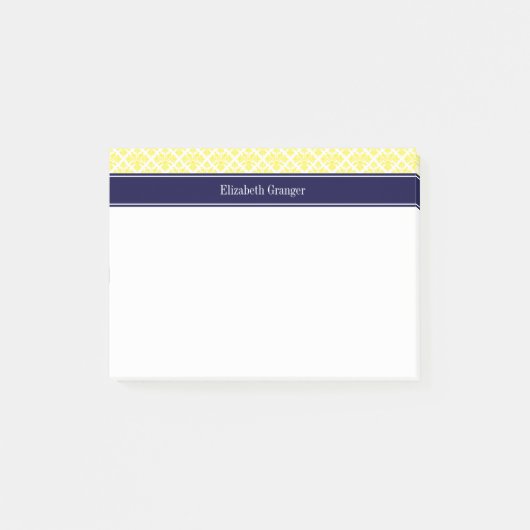 Geel Whisasje Damask #3 Navy Name Monogram Post-it® Notes (Voorkant)