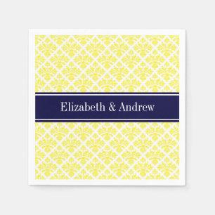 Geel Whisasje Damask #3 Navy Name Monogram Servetten
