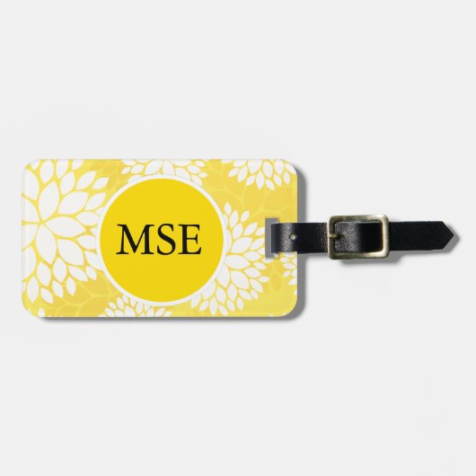 Geel White Floral Monogram Pattern Bagagelabel (Voorkant horizontaal)