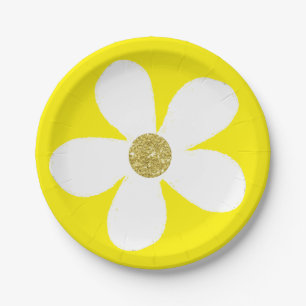 Geel White Simple Daisy Gold Papieren Bordje