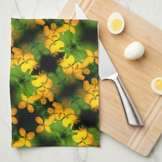 Geel Wildbloem Abstract Patroon Theedoek (Quarter Fold)