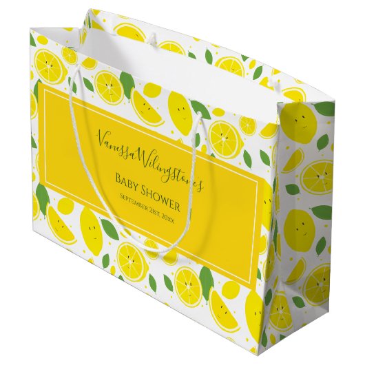 Geel wit Baby shower glimlachen Groot Cadeauzakje (Achterkant Gekanteld)