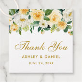 Geel Wit Bloemen Bruiloft Dank u Goud Bedankjes Labels (Voorkant)