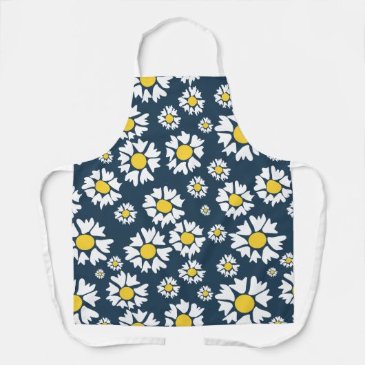 geel & wit Bloemen op blauw All-Over Print Schort (Voorkant)